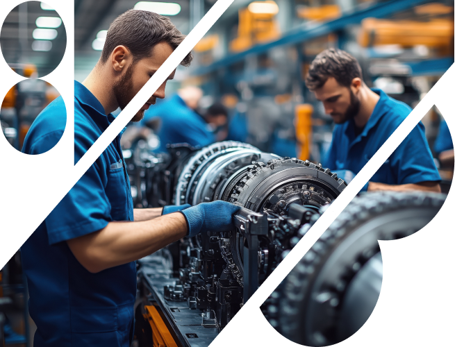 Team members collaborating in a manufacturing environment
